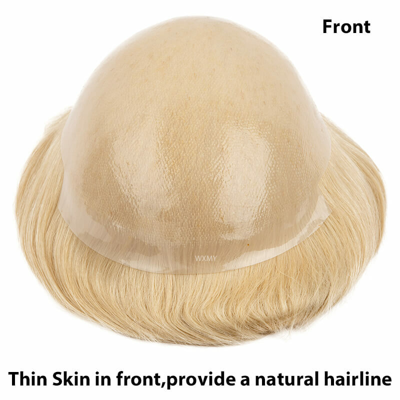 Peruca de cabelo longo para homens Toupee durável, base da pele, prótese de cabelo masculino 100% cabelo humano, unidade de sistemas