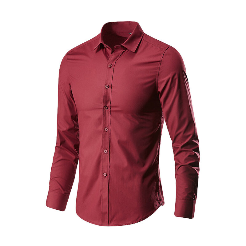 Camisa hawaiana de manga larga para hombre, ropa informal ajustada de negocios, Color sólido, 2023