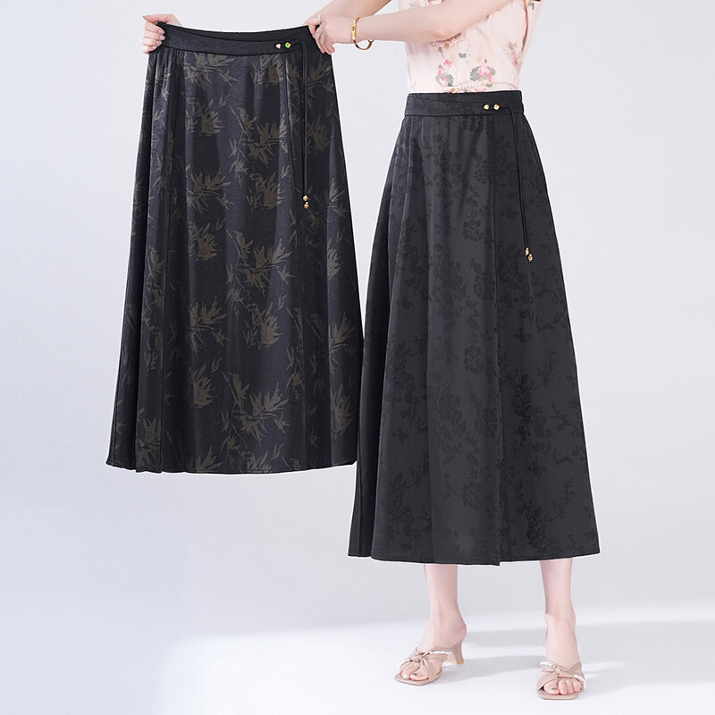 Женская юбка из сетчатой ткани, черная повседневная юбка на шнурке, 2024