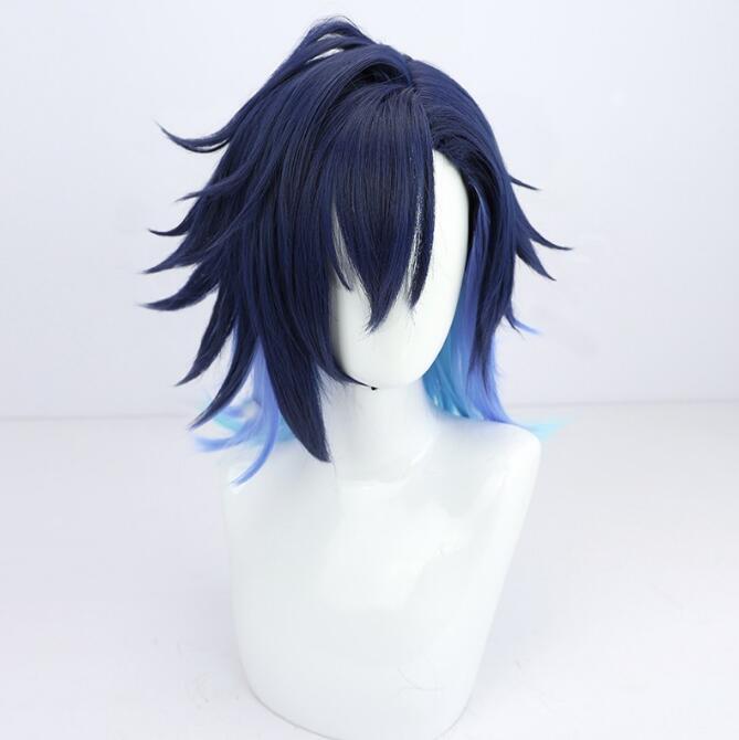Yuo Asuma Wig serat Cosplay, wig sintetis vber Noctyx rambut palsu pendek gradien biru