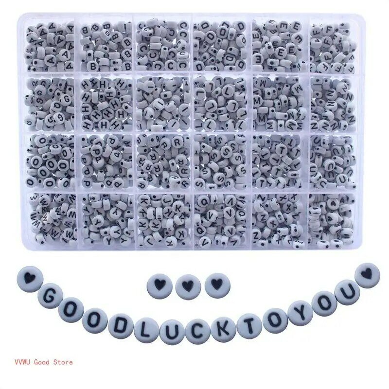1200 조각 A-Z 편지 알파벳 심장 DIY 쥬얼리에 대 한 흰색 라운드 아크릴 비즈 공예 이름 팔찌 목걸이 만들기