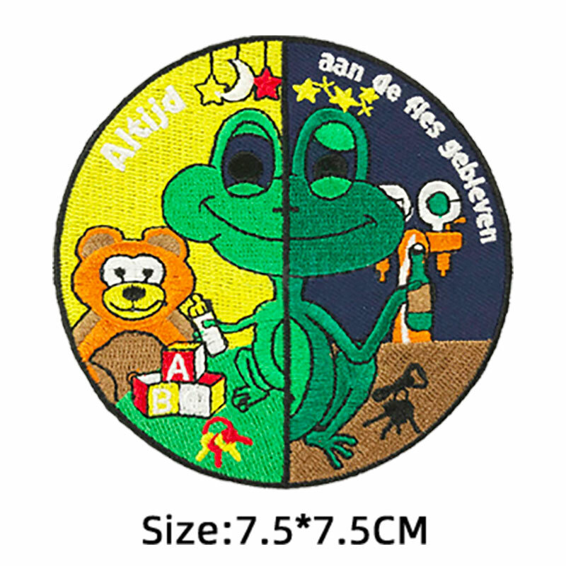 Oeteldonk-Patch d'emblème de carnaval pour les Pays-Bas, fer entièrement brodé sur les patchs de broderie de grenouille pour les autocollants de vêtements