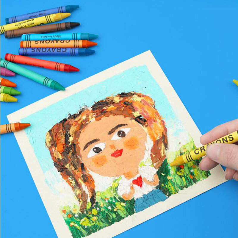 Juego de crayones redondos de 6 a 8 colores, pinceles no tóxicos, palos de pintura al óleo, juego de arte, papelería, suministros escolares para niños
