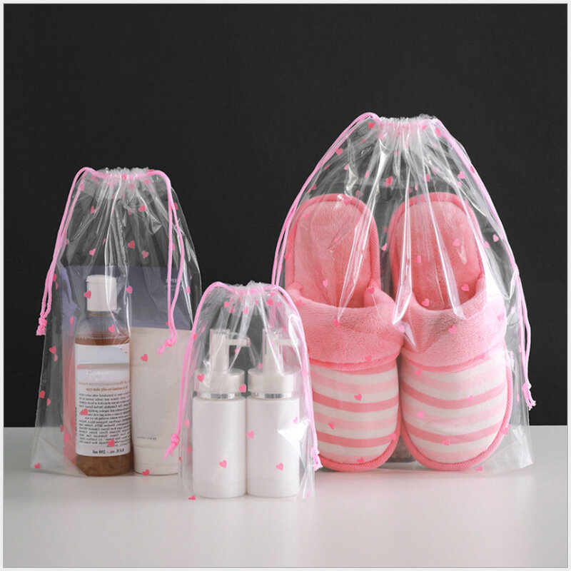 1pcs Transparent Drawstring Makeup Bag Clothes Underwear Shoes Organizer Pouch Travel Toiletries Cosmetic Cartoon Storage Bag