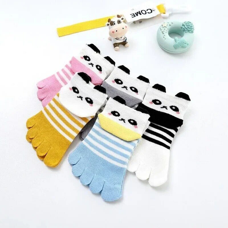 Летние сетчатые хлопковые милые носки с мультяшным рисунком в корейском японском стиле с пятью пальцами детские дышащие носки с пятью пальцами для мальчиков и девочек