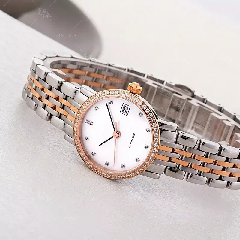 Luxury New Quartz Womens Watch Fashion Silver Rose Gold Diamond-Inlaid Mother-In-Law Stainless Steel Bracelet White Diamond Dial