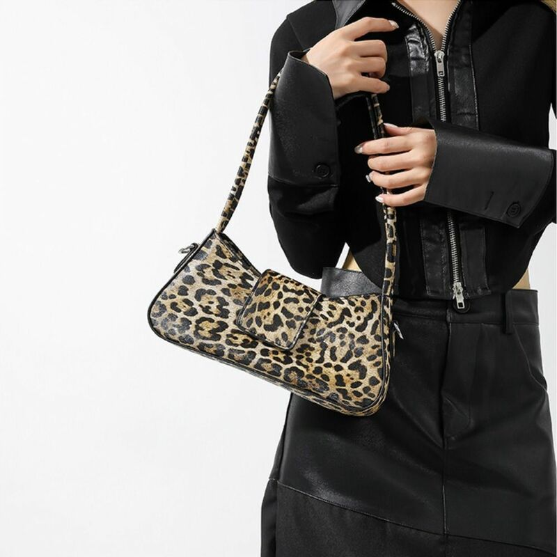 Bolsa leopardo vintage para senhoras, bolsa axilas, design luxuoso, crossbody