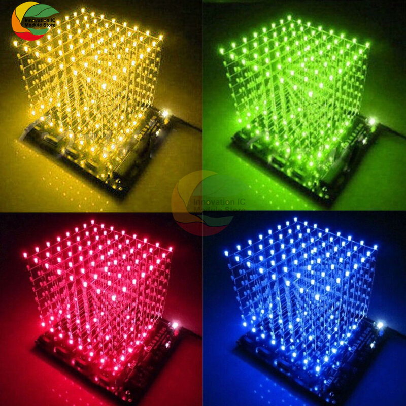 3D 8X8X8สีชุด Cube DIY 8X8X8มม.Led Light Cube ชิ้นส่วนคอมพิวเตอร์ Spectrum ไมโครคอนโทรลเลอร์อิเล็กทรอนิกส์ชุด DIY Maker
