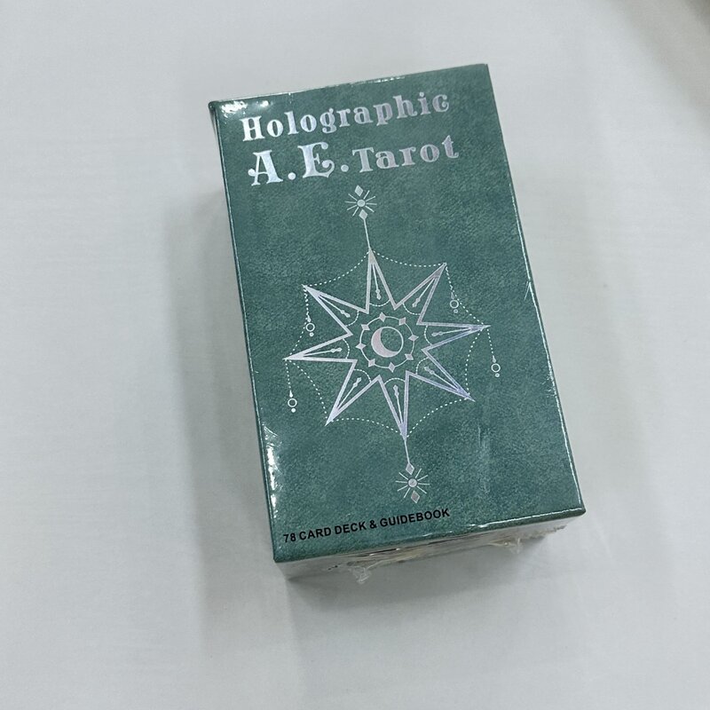 Holográfico A.E., 12x7cm Baraja de Tarot en caja de regalo rígida deslizante, 78 piezas, cartas de Tarot con guía y bolsa con cordón
