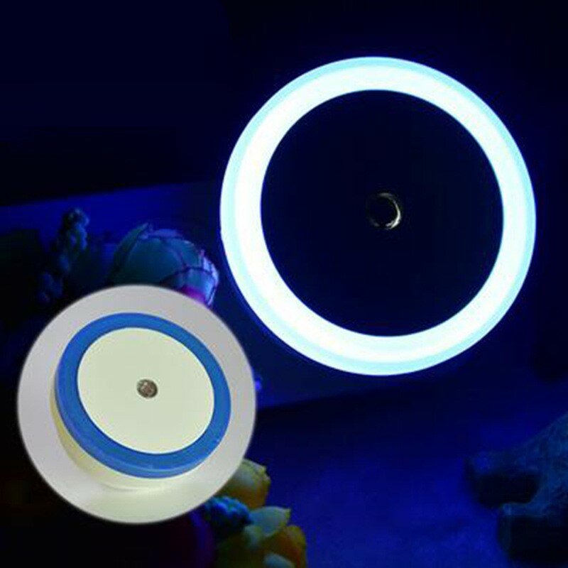 Lampu malam LED Sensor malam pintar bulat kotak Plug di dinding lampu malam kamar mandi dapur lorong baja kamar tidur lampu malam