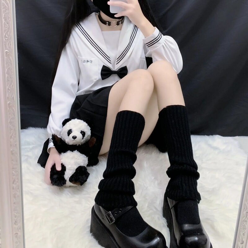 Calcetines largos de estilo coreano, calentadores japoneses, uniforme de pierna Lolita JK, medias de punto hasta la rodilla, Y2K, cubierta de calentamiento de pies