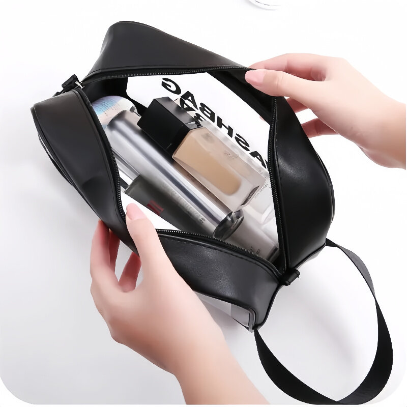 Borsa da viaggio portatile borsa da viaggio per trucco impermeabile trasparente femminile custodia per cosmetici di grande capacità materiale Pu