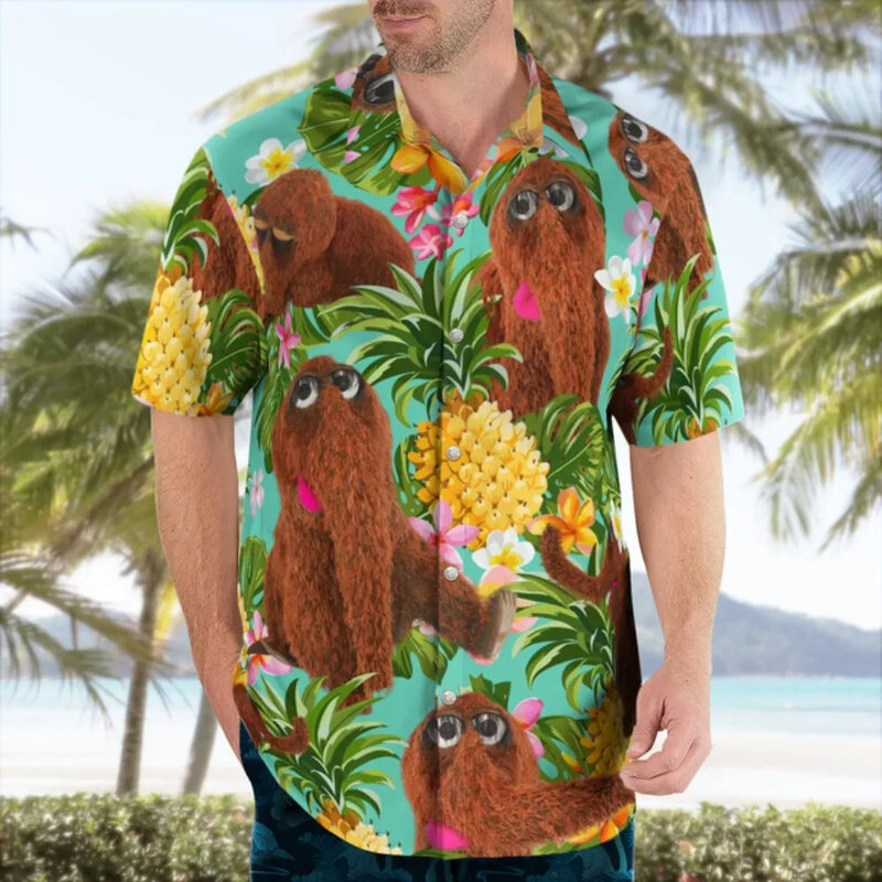 قميص هاواي كرتوني مضحك للرجال ، ملابس غير رسمية ثلاثية الأبعاد ، أزياء الشاطئ قصيرة الأكمام ، قمم طية صدر السترة كبيرة الحجم ، النباتات ثلاثية الأبعاد ، تخفيضات كبيرة