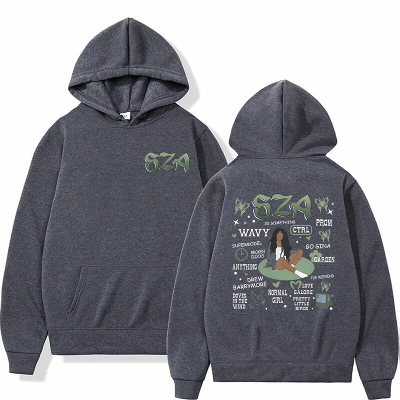 New Rapper SZA Ctrl Double Sided Print Hoodie Men's Hip Hop Vintage Oversized Streetwear Male Fashion Casual Pullover Hoodies