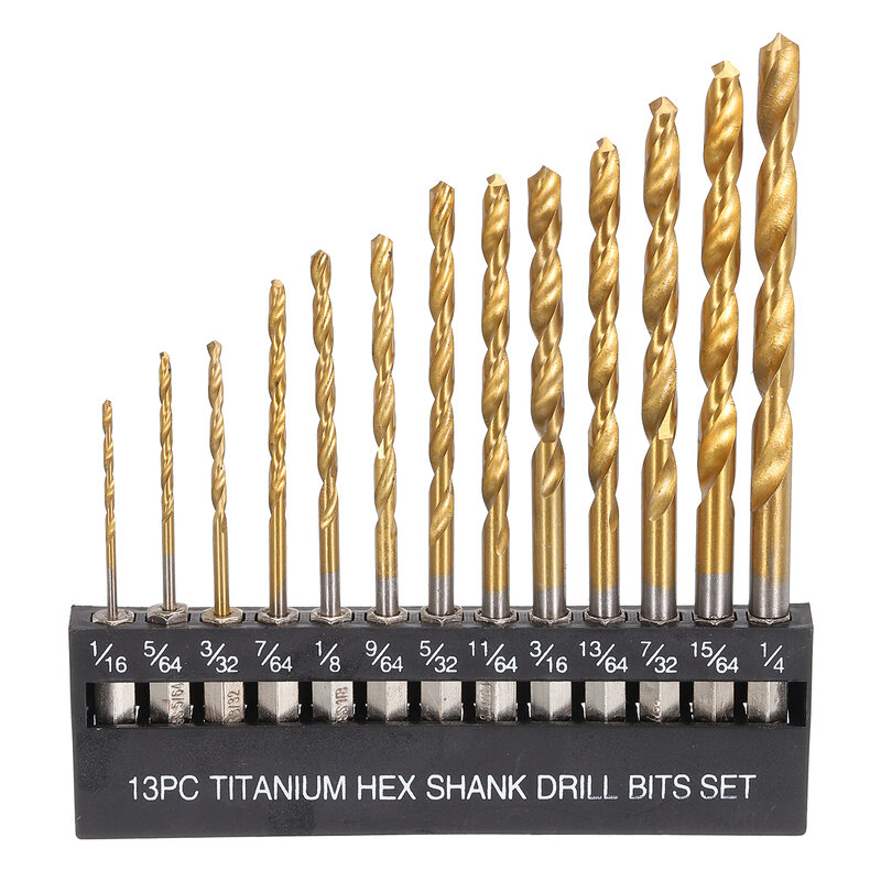 13pcs Titanium Hex Twist Drill Bit Set M35 High Speed Steel Hex Drill Bits with 1/4" Shank for Steel Aluminum Wood Plastic
