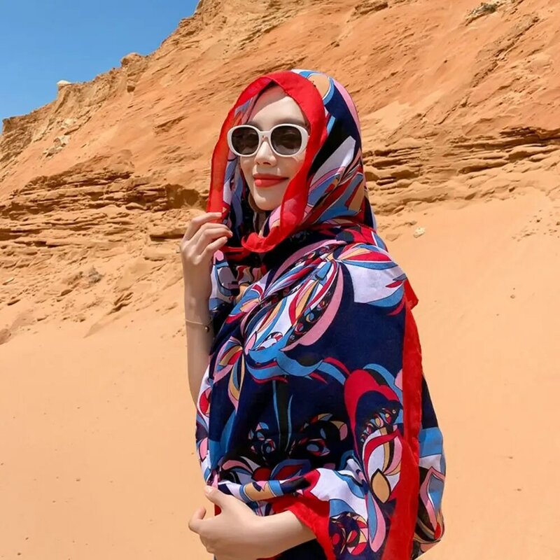 Luxury Beach Shawl Women Polyester Breathable Bikini Shawl Print Sun-Resistant Swimsuit Wrap Travel