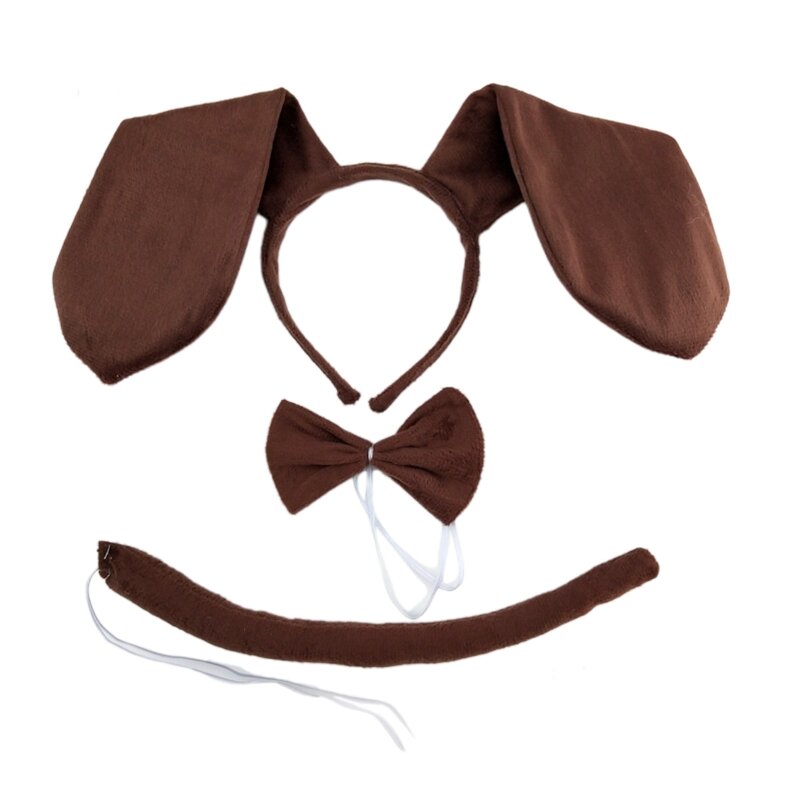 Conjunto de fantasia de cachorro 1/2/3 peças orelhas de cachorro tiara rabo gravata borboleta para crianças meninos meninas