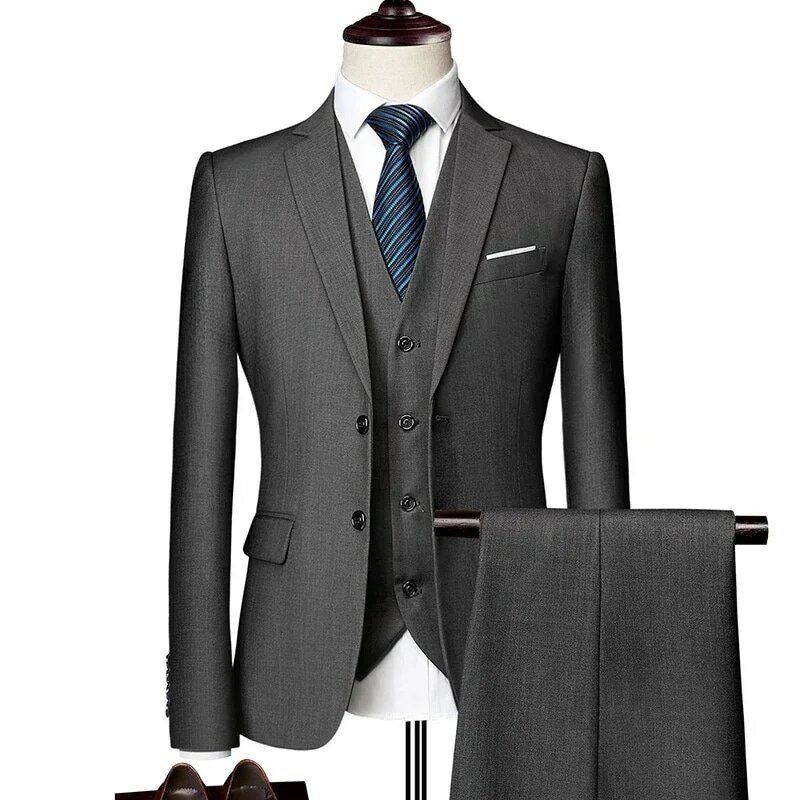 Blazer Set abiti da uomo (giacca + gilet + pantaloni) Set tre pezzi Solid Business Casual Slim Fit abito formale sposo smoking matrimonio