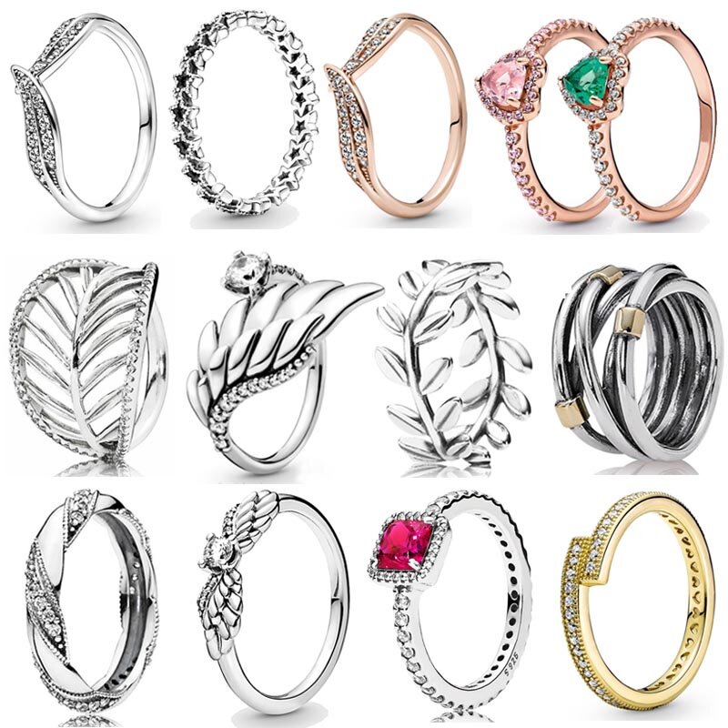 Nuovo 925 Sterling Silver rialzato cuore eternità intrecciata fasce di corda asimmetrica stelle foglie anello per le donne regalo gioielli di moda