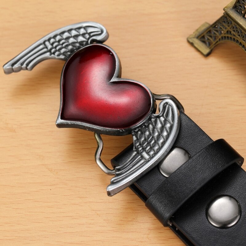 Hebilla de cinturón tallada en forma de corazón y ala de estilo étnico, accesorios de ropa para adultos, hebilla de estilo occidental para suministros de cinturón DIY