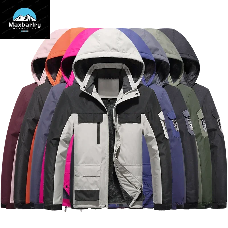 Parka espessa à prova de vento para homens, roupas de montanhismo e esqui, jaqueta com boné, inverno 2023