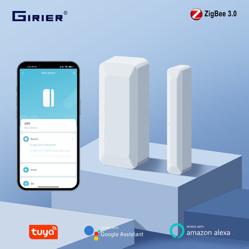 GIRIER Tuya Smart Door and Window Sensor ZigBee Wireless Contact Detector for Smart Home Security Support Home Assistant 2MQTT