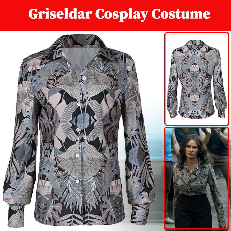 Griseldar dicetak kemeja Cosplay kostum wanita 2024 TV Griseldar pakaian wanita kemeja lengan panjang kasual atasan pakaian setelan