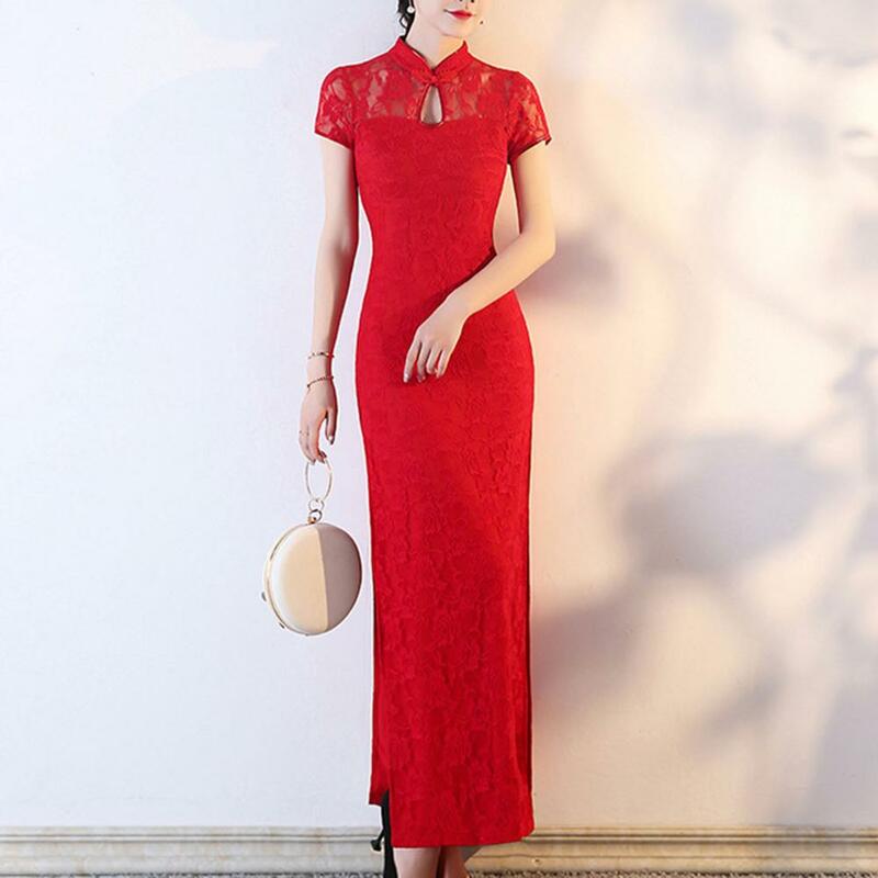 High Quality Satin Traditional Chinese Floral Cheongsam Traditional Wedding Qipao Woman Embroidery Elegant Split Dress Female