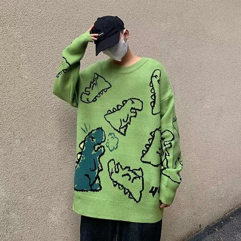 Autunno/inverno hip hop maglione uomo rosso, verde, giallo pullover oversize, stile coreano graffiti cartoon coppia jersey