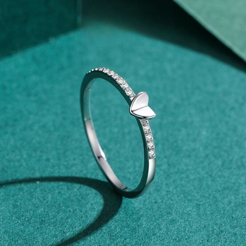 خاتم قلب من الفضة الإسترلينية للنساء ، حب الزركون ، مغلق ، أزياء متعددة الاستخدامات ، S925