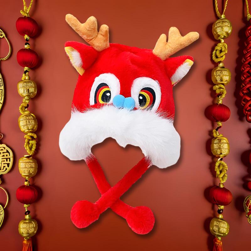 Headwear Cute with Earflap Windproof Cap Plush Animal Winter Hat Chinese Dragon for Ladies Women Girls New Years Spring Festival