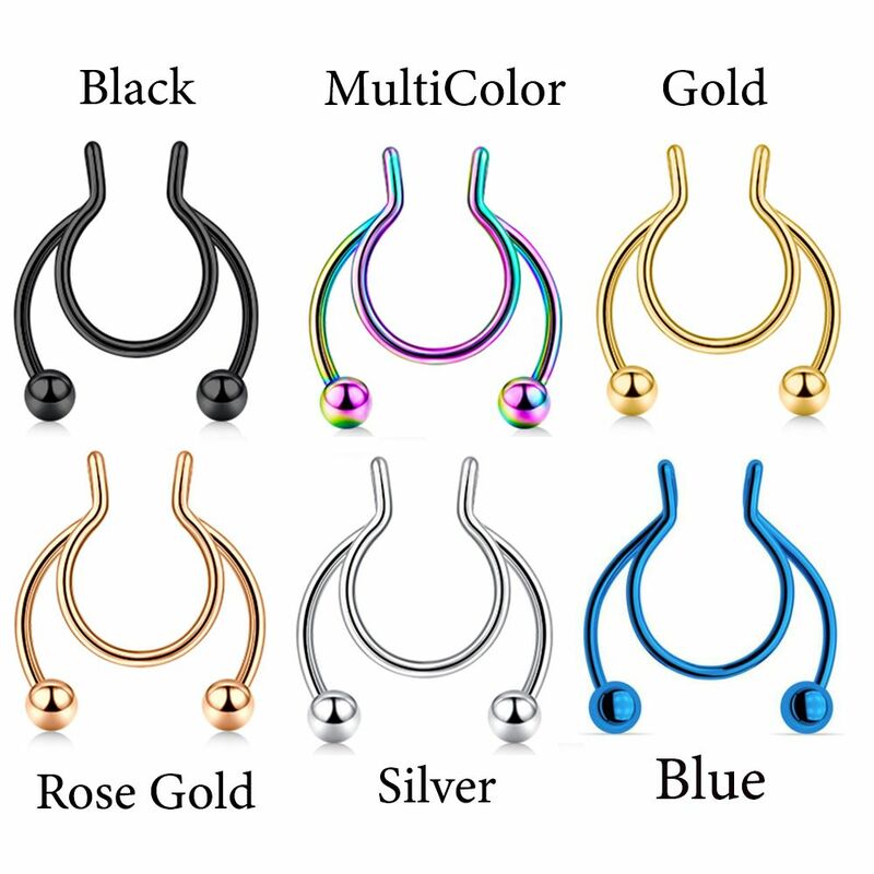Hot Sale Fake Septum Colorful Jewelry Non Piercing Stainless Steel Nose Ring