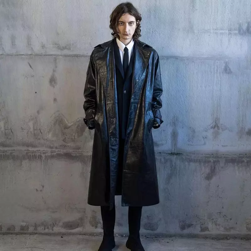 NIGO-Veste en cuir ceinturée pour homme, pantalon à simple boutonnage, manteau à manches longues, automne et hiver, # nigo99317