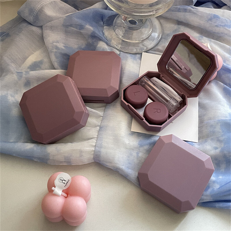 Candy Color Mini Solid Color Contact Lens Case Contact Lens Container Girls Travel Holder Storage Eye Container With Mirror