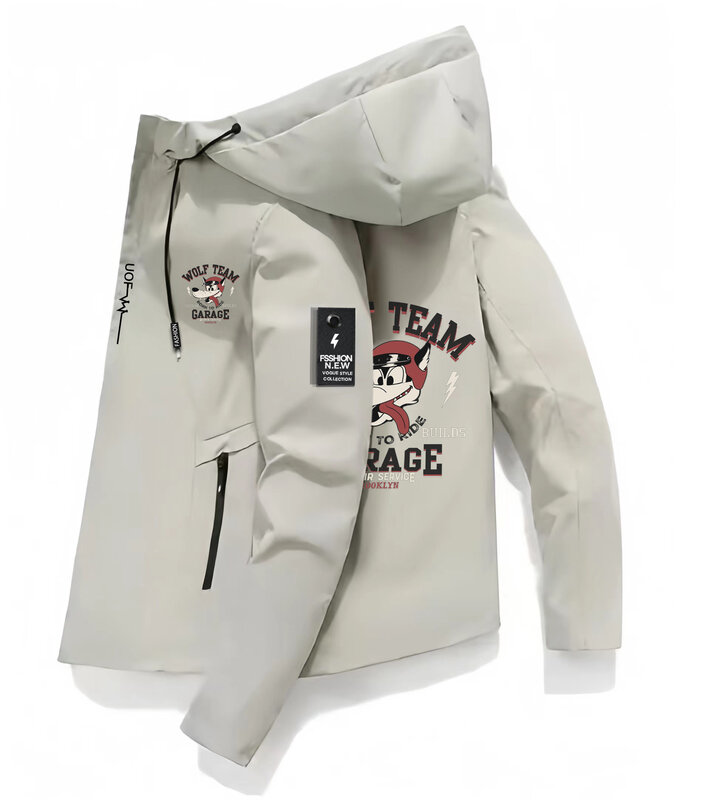 Cartoon fox print pattern Fashion Men's Zipper Jacket Outdoor Loading Casual Clothing Windbreaker Coats Spring Autumn Jackets