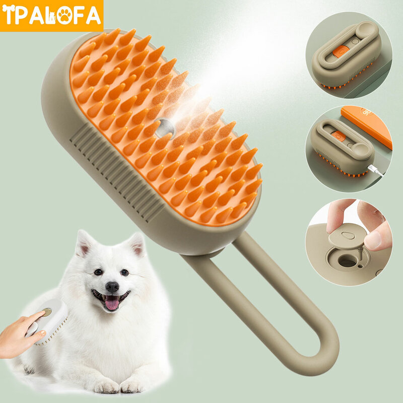 Cepillo de agua eléctrico 3 en 1 para perros, rociador de vapor para mascotas, depilación de silicona suave, SUMINISTROS DE ASEO para perros, accesorios para mascotas