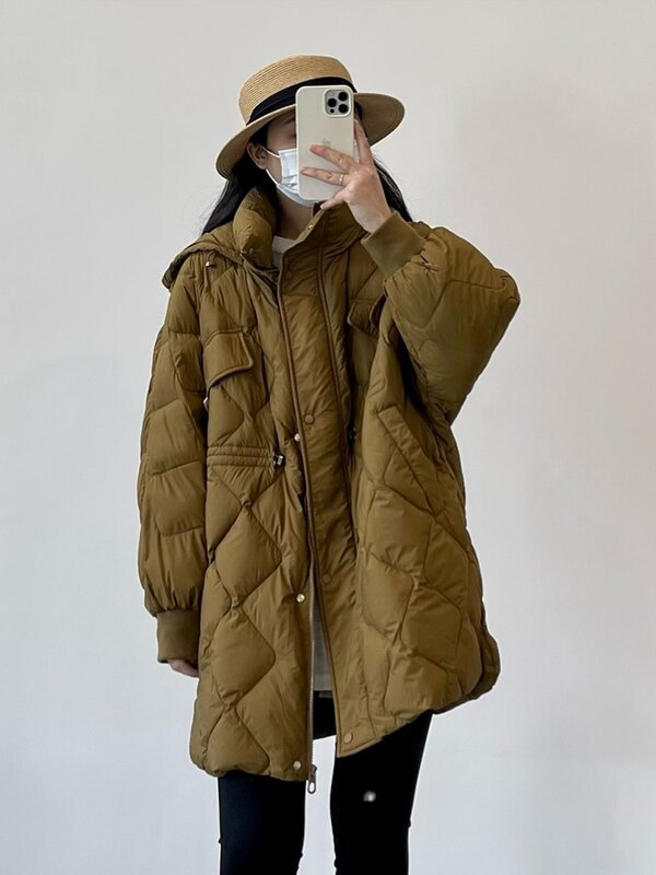 여성용 푹신한 퍼퍼 코트, 레이디 90% 화이트 덕 다운 재킷, 허리 조절 가능, 따뜻한 파카, 아웃웨어, 겨울