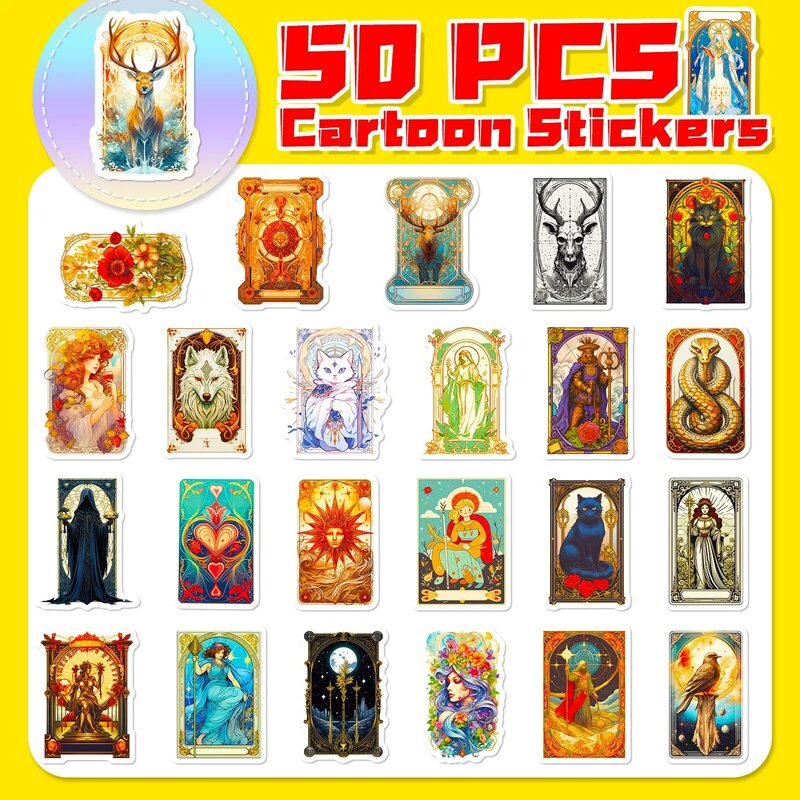 50 Stuks Cartoon Tarot Kaart Graffiti Stickers Laptop Telefoon Gitaar Skateboard Koffer Handboek Kids Speelgoed Waterdichte Stickers