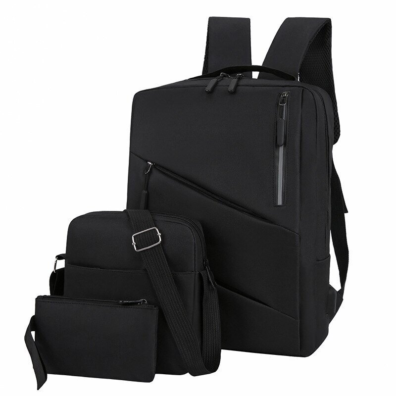 Новый мужской рюкзак из трех предметов, простой водонепроницаемый компьютер с USB-портом для зарядки (13-15 дюймов)