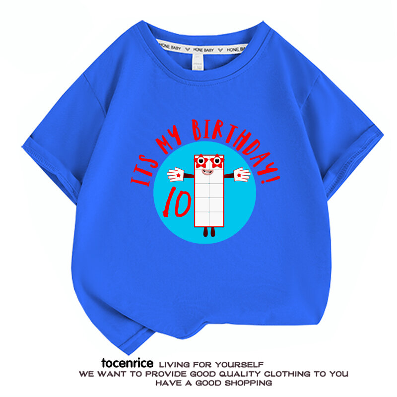 Chłopcy i dziewczęta lato wszystkiego najlepszego z okazji urodzin 2 3 4 5 śliczne T Shirt z numerowymi blokami nadruk koszulka z nadrukiem odzież dziecięca Cartoon Kids Tops