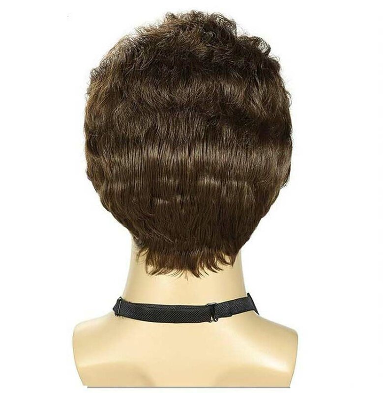 Włosy syntetyczne Krótkie kręcone brązowe peruki dla mężczyzn Warstwowe peruki termoodporne z grzywką do codziennego użytku