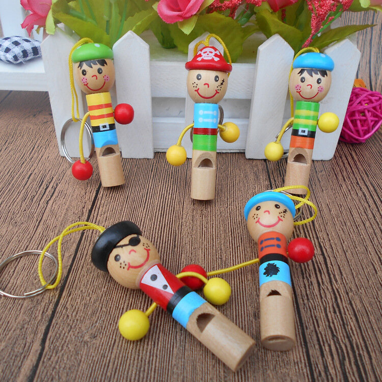 1PCS Mini Wooden Pirate Keychain Whistle Kids Birthday Party Favors Decoration Baby Shower Noice Maker Toys Pinata Goody Bags
