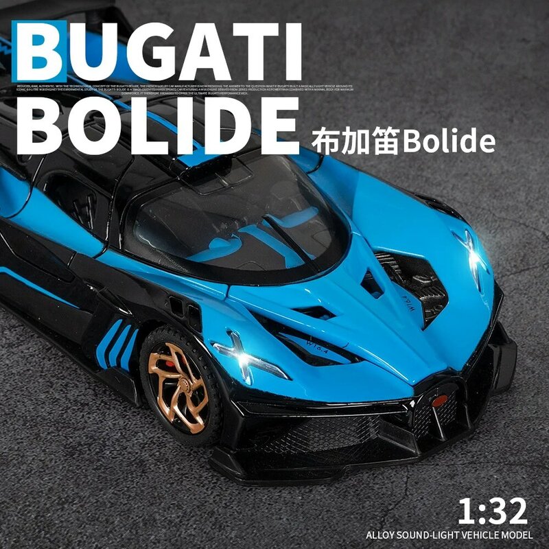 Modelo de aleación Bugati Blide para niños, juguete coleccionable de coches fundidos a presión, regalos de interior con sonido y luces, 1/32