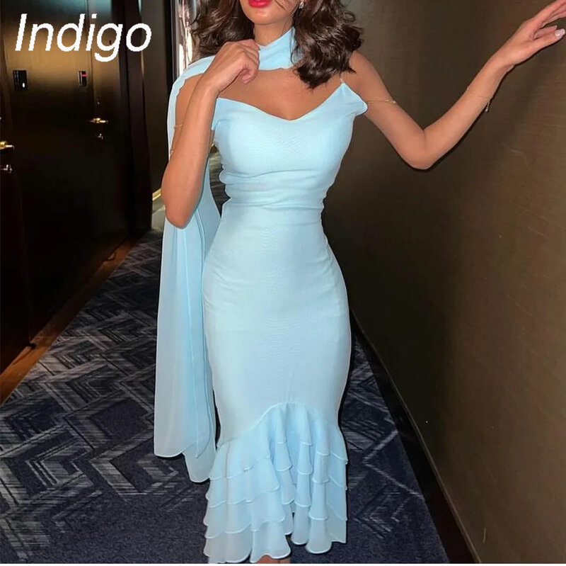 Indigo Saudi Evening Dresses Spaghetti Straps Simple Elegant Formal Party Dress For Women 2024 vestidos cortos de noche