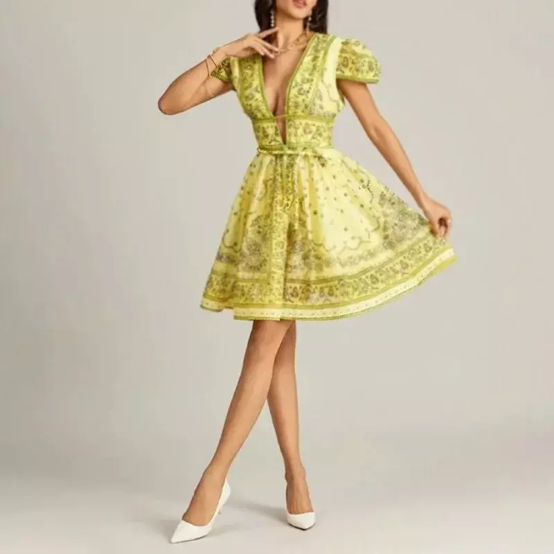 2024 Australian European American Dresses Printed Hollow Jacquard Women's Short Skirt Dresses Women's Commuter Style Midi Dress