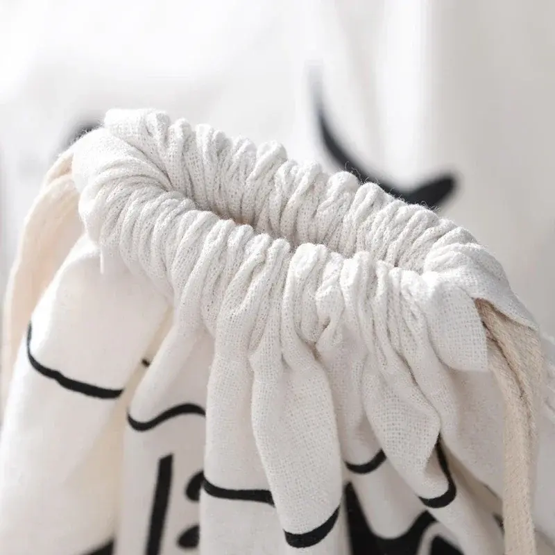 Duża bawełniana i lniana torba na pranie ubrania torba do przechowywania zabawek tkanina z nadrukiem sznurkiem torba marynarska brudne ubrania organizator torby