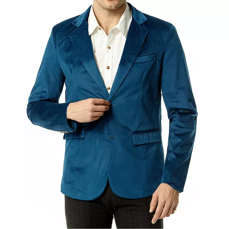 H302 setelan warna solid untuk pria, jaket dress kerah V