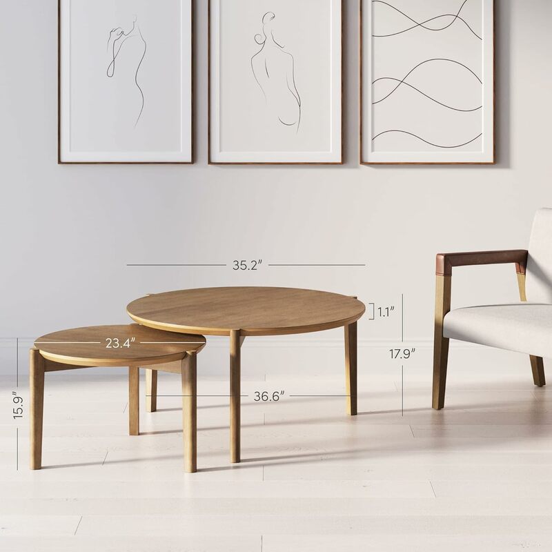 Круглый современный вмонтированный кофейный набор 2, составной стол для гостиной, цвет коричневый