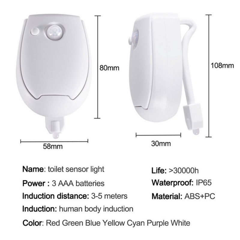6/PCS LED 8 Colors Waterproof Toilet LED WC Toilet Lamps Luminaria Bedside Backlight Smart PIR Motion Sensor Toilet Night Light
