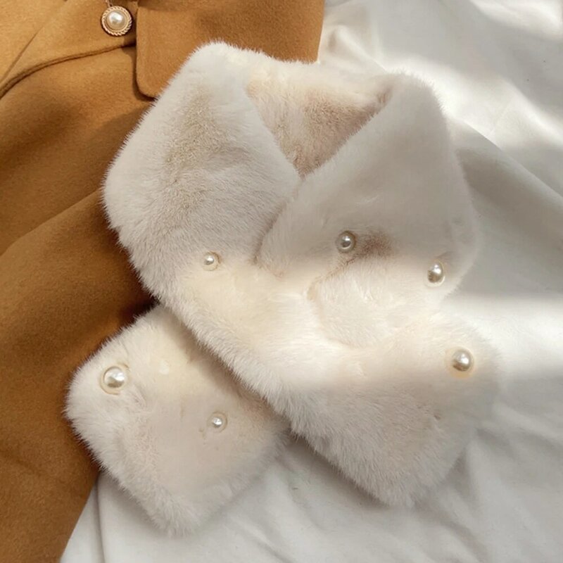 Faux Rabbit Fur Women Scarves Cross Plush Collar Winter Cycling Windproof Candy Color Thickened Collar Scarf Soft Fashion Scarf